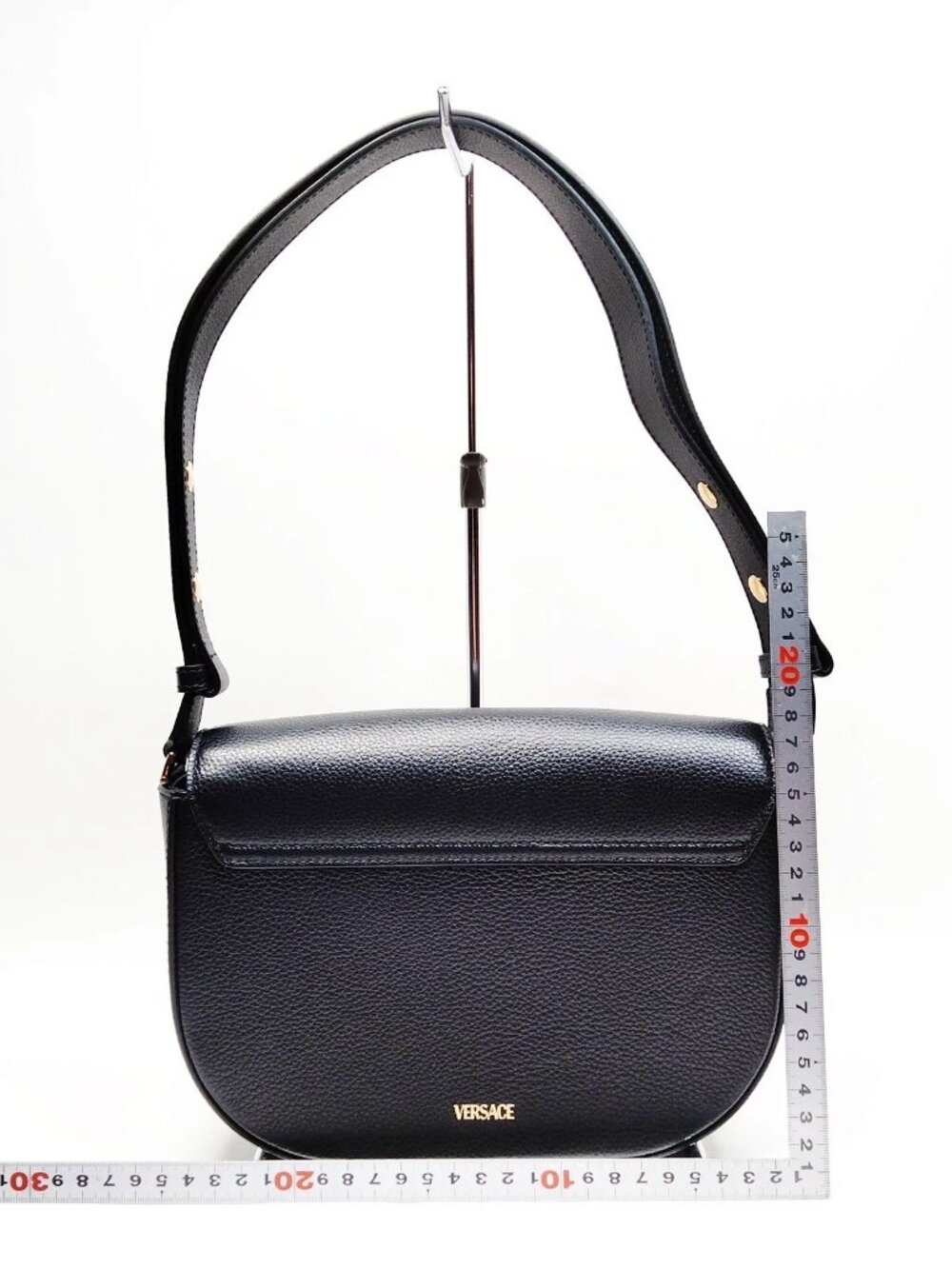 Authentic Versace Virtus Leather Shoulder Bag Black Gold V Logo Crossbody - Picture 3 of 16